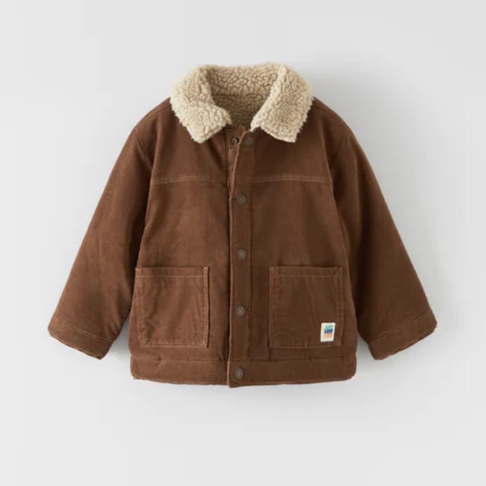 Zara Brown Kids Jacket with Cream Collar